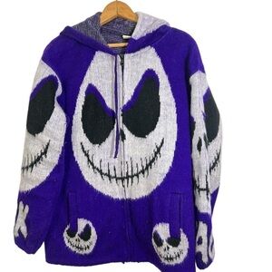 Jack Skellington Yarina Knit Zip Cardigan Jacket Purple Alpaca Fuzzy Men’s Large